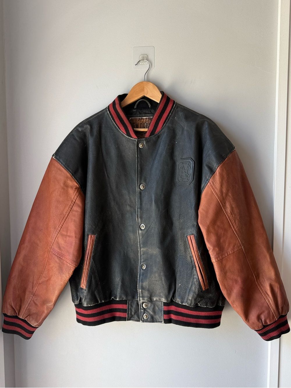 NEW ORDER Leather Bomber Jacket Distressed XL